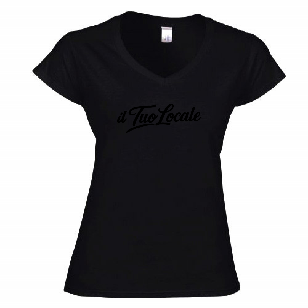 T-Shirt Donna Scollo V Stampa Fronte Il Tuo Locale