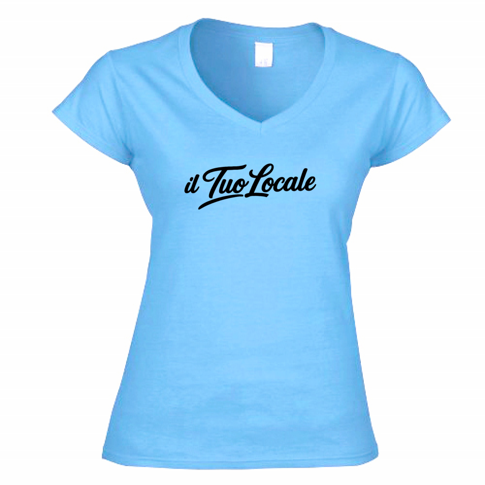 T-Shirt Donna Scollo V Stampa Fronte Il Tuo Locale