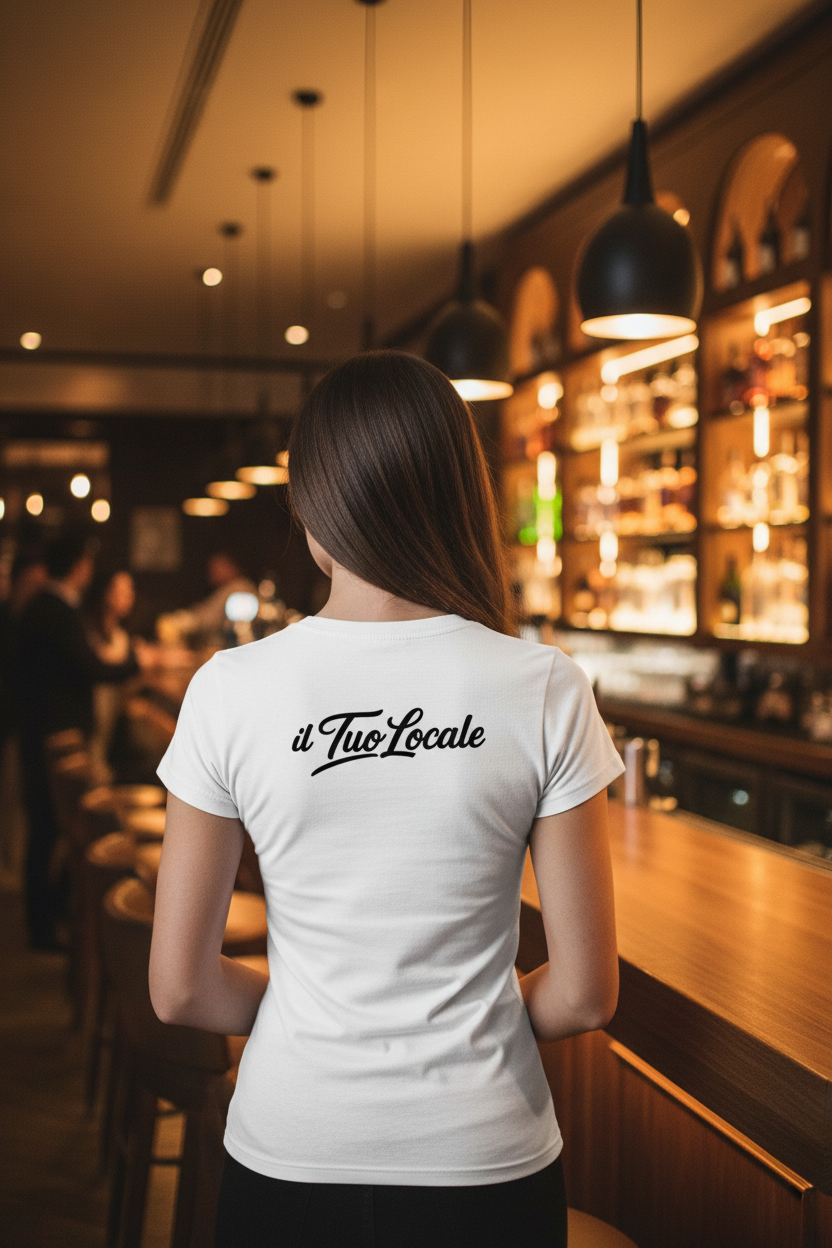 T-Shirt Donna Scollo V Stampa Retro Il Tuo Locale