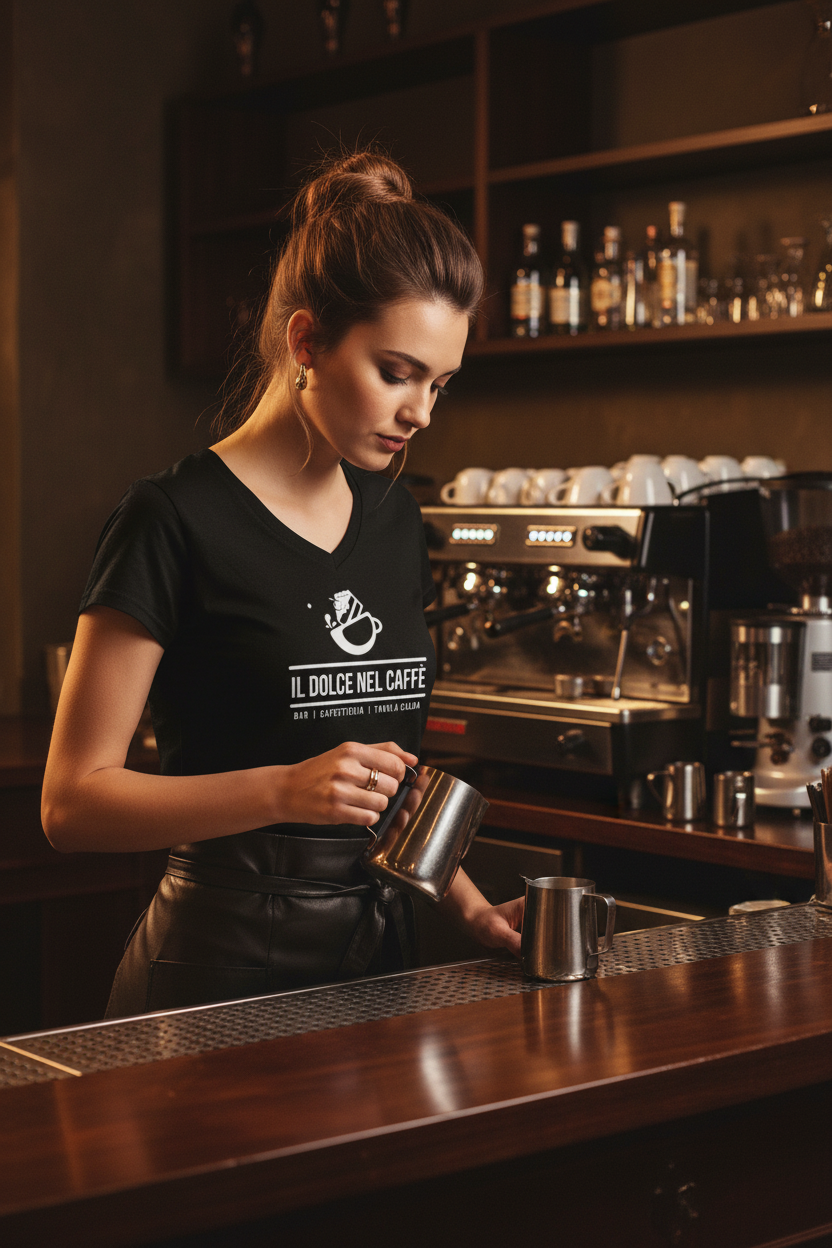 T-Shirt Donna Scollo V Il Dolce nel Caffè