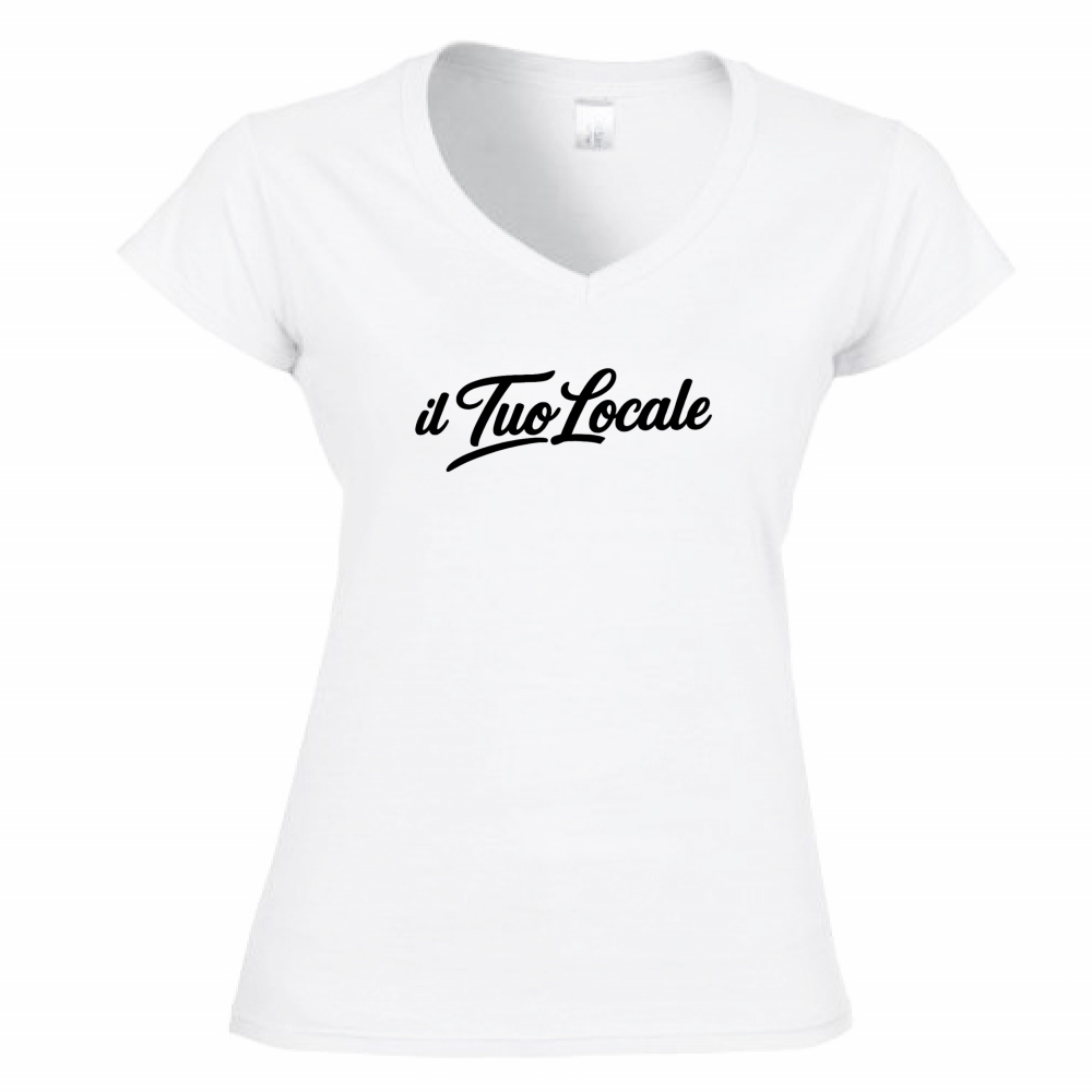 T-Shirt Donna Scollo V Stampa Fronte Il Tuo Locale