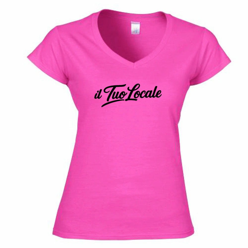 T-Shirt Donna Scollo V Stampa Fronte Il Tuo Locale