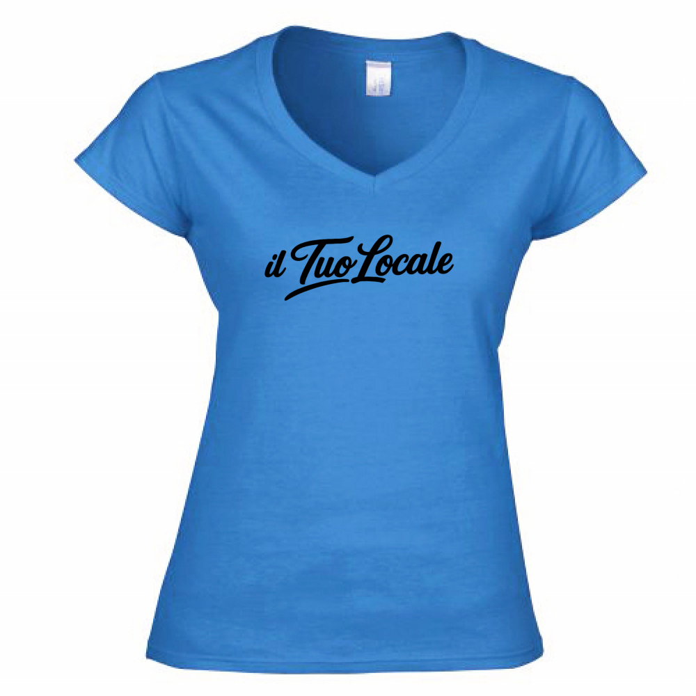 T-Shirt Donna Scollo V Stampa Fronte Il Tuo Locale
