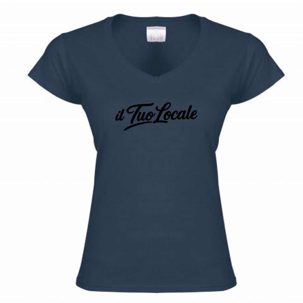 T-Shirt Donna Scollo V Stampa Fronte Il Tuo Locale