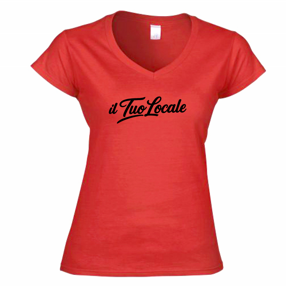 T-Shirt Donna Scollo V Stampa Fronte Il Tuo Locale